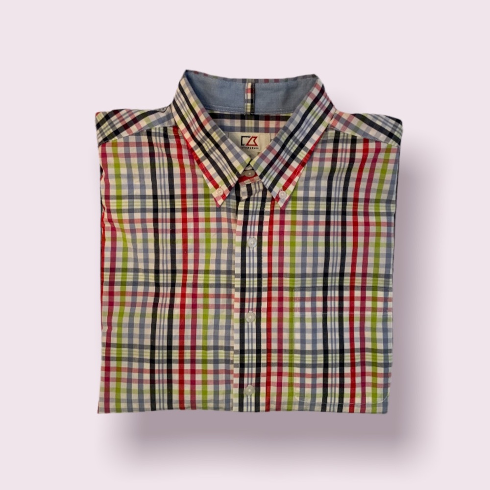 Cutter & Buck Men’s Cotton Shirt Plaid Long Sleeves Button Down Size L
